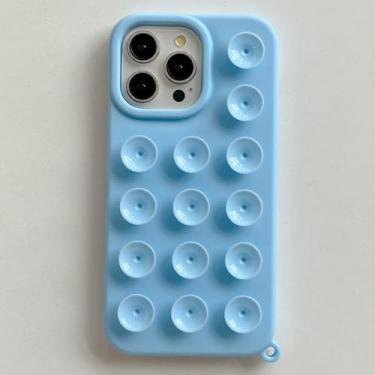 Imagem de Capa de celular Suckers à prova de choque e criativa para iPhone 16, 15, 14 Plus, 13, 12, 11 Pro Max, macia, líquida, silenciosa, com ventosa, azul, para iPhone 16