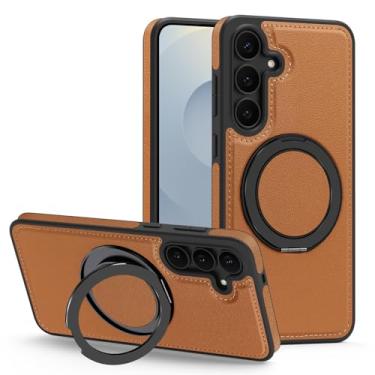 Imagem de Newhalper Capa magnética de couro adequada para Samsung Galaxy S25 FE [compatível com MagSafe] [Suporte e suporte de anel rotativo de 360 graus] Capa de telefone para Samsung S25 FE (marrom)