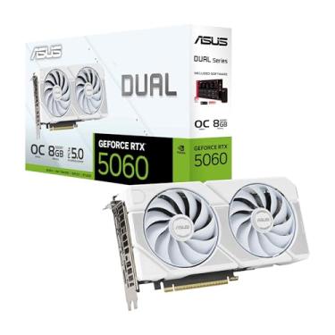Imagem de ASUS Dual GeForce RTX 5060 8GB GDDR7 White Edition (PCIe 5.0, 8GB GDDR7, DLSS 4, HDMI 2.1b, DisplayPort 2.1b, 2.5-Slot, design de ventilador de tecnologia axial, tecnologia 0dB, BIOS duplo e mais)