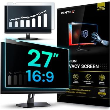 Imagem de VINTEZ Tela de privacidade de 27 polegadas 16:9 para monitor de computador e laptop - película protetora antirreflexo, filtro de luz azul, proteção ocular - protetor de privacidade de tela de
