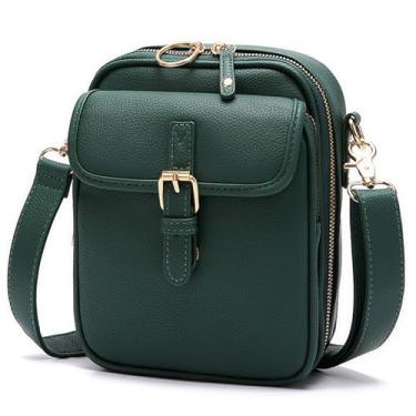 Imagem de Bolsas transversais pequenas para mulheres, bolsas carteiro de couro vegano, carteira vintage, antifurto, bolsas de ombro com compartimentos para cartões, Verde, 6.49 inches x 2.75 inches x 8.07