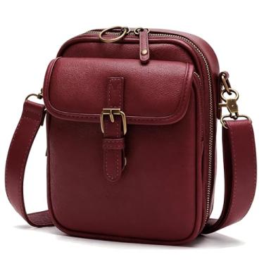 Imagem de Bolsas transversais pequenas para mulheres, bolsas carteiro de couro vegano, carteira vintage, antifurto, bolsas de ombro com compartimentos para cartões, Vermelho, Vintage