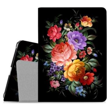 Imagem de Lokigo Capa giratória para iPad (A16) 11ª/10ª geração 2025/2022 com suporte para lápis, capa protetora inteligente com rotação de 360 graus para iPad 11/10,9 polegadas, flores coloridas pretas