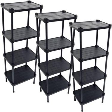Imagem de 3 Estantes de Plástico Modular Multiuso 4 Prateleiras 1 Torre Preta Mo