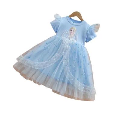 Imagem de Vestido De Princesa Disney Frozen Elsa Para Meninas, Manga Curta, Fest