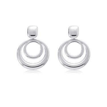 Imagem de Lansora Brincos de argola femininos banhados a ouro em forma de coração em forma de círculo redondo brincos prateados grossos para mulheres, Aço inoxidável, Sem pedra preciosa