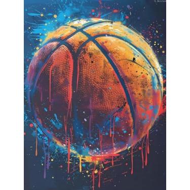 Imagem de YL Mainland Kits de pintura de diamante de basquete colorido para adultos, grafite de beisebol, redondo, 5D, faça você mesmo, kits de arte de diamante, joias e artesanato, presentes para iniciantes