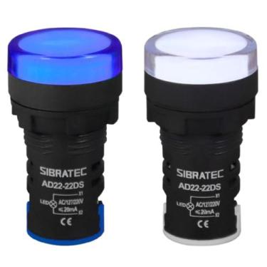 Imagem de 2 Sinaleiro Monobloco Led 22mm 127/220v Ad22 Azul e Branco - Sibratec