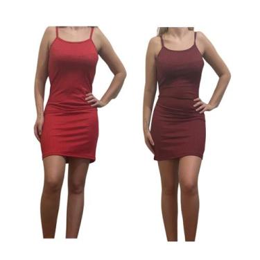 Imagem de KIT C/2 Vestidos Alcinha Canelado - Emporio J, Vermelho, Vinho, Unico