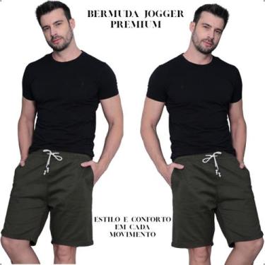 Imagem de Bermuda Masculina Jogger Sarja Com Elastano Cordão Ajustável Bolsos Fu