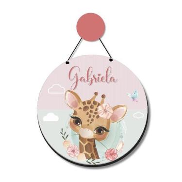 Imagem de Enfeite Porta Maternidade Guirlanda Redonda Girafinha Floral Aquarela 