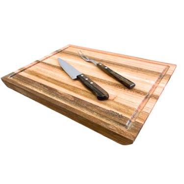 Imagem de Kit Churrasco 3 Peças Garfo Faca Inox Tábua Kort