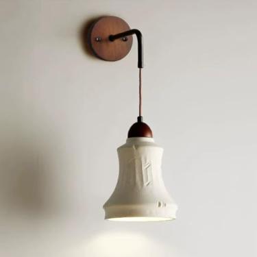 Imagem de Luminária de parede de madeira retrô, luminária de parede de cimento vintage, luminária rústica de parede de concreto Wabi Sabi, luminária de decoração de fio de madeira maciça nórdica moder