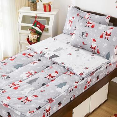 Imagem de Anibedding Conjunto de edredom com zíper, 3 peças, preto, tudo em um, com zíper e fronha para crianças (desenho animado de boneco de neve e Papai Noel)