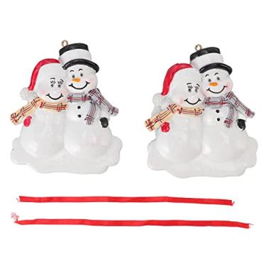 Imagem de Árvore de Natal Boneco de neve Pingente de resina artesanal Mini estátua ornamento para decorações de árvore de Natal Decoração de casa de jardim Conjunto de 2 peças 9,3 x 7,7 x 1