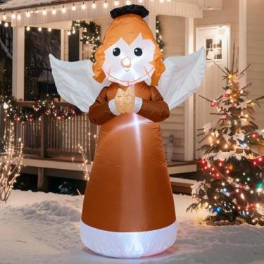 Imagem de Decoração inflável de anjo de Natal de 1,2 m com LED brilhante, decoração de quintal de férias ou casa escola igreja jardim gramado natal decoração de sopro