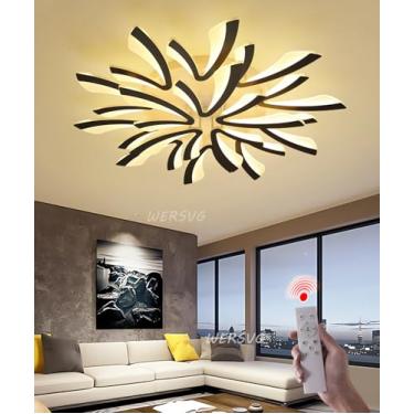 Imagem de Luminária de teto LED com design moderno, regulável, para sala de estar grande, cozinha, quarto, com controles remotos, iluminação de teto, lâmpada de economia de energia, lâmpada de teto de