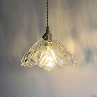 Imagem de Lustre de vidro flor pingente luminária vitral nórdico moderno grande teto pendurado lâmpada V-intage ouro lustre para cozinha ilha sala jantar fazenda quarto restaurante, transparente