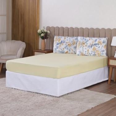Imagem de Lençol 400 Fios 3 Peças Micropercal C/Elástico | Estampado Com Fronha | Solteiro Casal Queen King (Queen, Conhcas Amarelo)
