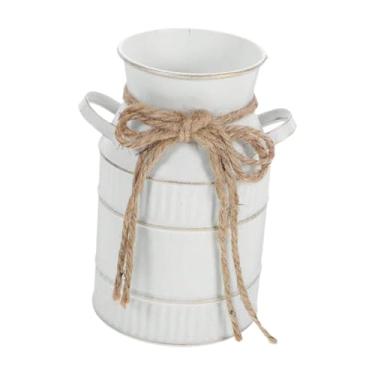 Imagem de predolo Vaso de flores de metal, jarra, vaso antigo, vintage, design boho, plantador, balde de flores, fazenda, arranjos florais para casamento, Branco