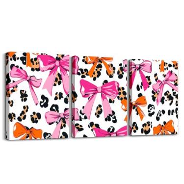 Imagem de jejeloiu Arco infantil arte de parede em tela para sala de estar quarto leopardo imagem decoração de parede para banheiro laço meninos meninas arte pôsteres pintura de chita 30,5 x 40,6 cm x 3 peças