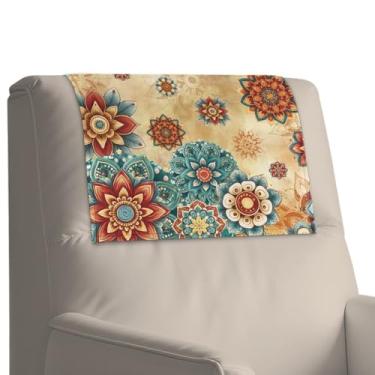 Imagem de Tutolipy Mandala floral protetor de cabeça reclinável de couro PU antiderrapante capas de cadeira reclinável lavável capa de descanso de cabeça para sofá e cadeira