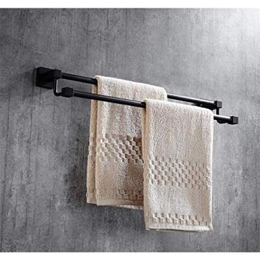 Imagem de Xiaolin Barra de toalha de aço inoxidável para banheiro, cabide de toalha, toalheiro sem perfuração, toalheiro de polo duplo preto antigo para hotel. Sem perfuração-F 60 cm (24 polegadas) (Cor: F