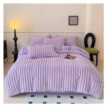 Imagem de Jogo de cama macio e quente de inverno, jogo de cama de solteiro, capa de edredom com fronha (cama roxa de 1,8 m)