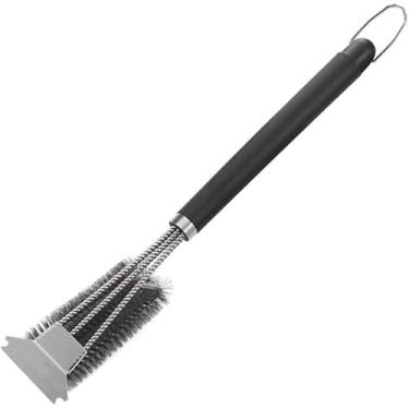 Imagem de Churrasqueira Escova De Limpeza Acessórios De Cozinha De Aço Inoxidável Cerdas Escovas De Limpeza Ferramenta De Cozinha Gadget De Churrasco Ao Ar Livre, Black, 45.8 * 17.8cm