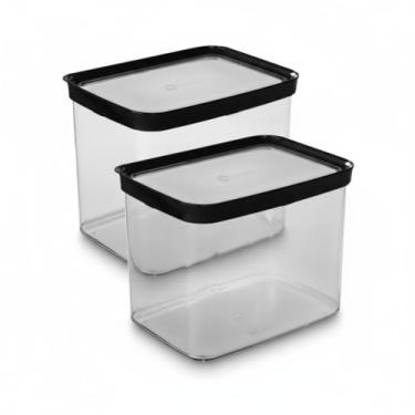 Imagem de Pote Hermético para Alimentos, Acrílico Transparente, Tampa Hermética, 4000 ml, Kit 2 Unidades, Porta Mantimentos 22,5x17x16 cm cada (Preto)