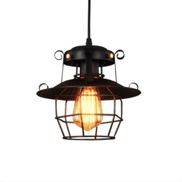 Imagem de YQSLQZZ Luminária de teto suspensa industrial para sala de jantar casa de fazenda, luminária pendente de ilha de cozinha preta, lustre de iluminação decorativa de café com 1 luz, altura ajustável