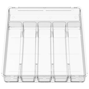 Imagem de Organizador de talheres PET, organizador de gavetas, vários compartimentos, expansível, fácil de acessar, adequado para cozinha (cor transparente)