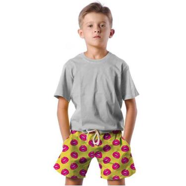 Imagem de Shorts Infantil Bermuda Calção Praia Verão Lábios Rosa Cartoon 182 - S