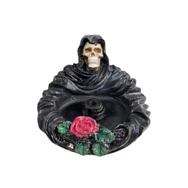 Imagem de Incensário Cascata Caveira 10 cm Rosa em Resina