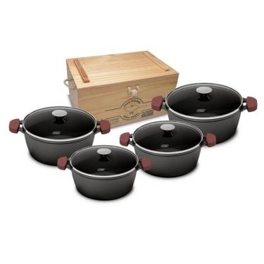 Imagem de Conjunto De Caçarolas Ferro Fundido  com Frigideira TVT 4 pçs MTA 8382