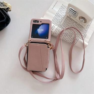 Imagem de Capa para Galaxy Z Flip6, carteira transversal com zíper e porta-cartões, capa de couro (para Galaxy Z Flip6/rosa)
