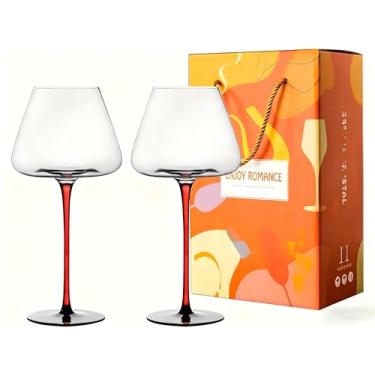 Imagem de Taça de Vinho, 2Pcs, Jogo 2 Taças de Vinho Cristal 710ml, Vinho de Cristal Ecológico Taças, Taça de Vinho Cristal, Feito À Mão, Um Presente Luxo, Preto e Vermelho, Copo de Borgonha