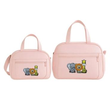 Imagem de Kit Bolsa e Frasqueira Bebê Saida Maternidade Bordada Menino e Menina 