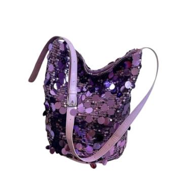 Imagem de Bolsa carteiro criativa de corrente de lantejoulas de grande capacidade (roxa)