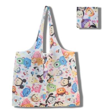 Imagem de Sacolas de compras reutilizáveis para mulheres, sacolas de compras de poliéster dobráveis extragrandes resistentes laváveis na máquina reutilizáveis para armazenamento de viagem, uso diário, impressão