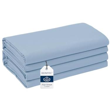 Imagem de HOMTEC Pacote com 2 lençóis de cima king size, 100% algodão, percal, respirável, branco fresco e nítido (287 x 261 cm, azul)