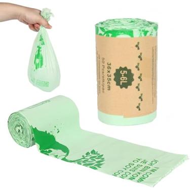 Imagem de Sacos compostáveis de sucata de alimentos com alça para caixa de compostagem de bancada, pequenos sacos de compostagem, 50 unidades, sacos pequenos de resíduos de alimentos de cozinha de 6 litros para