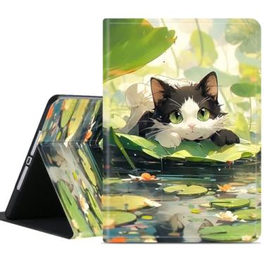 Imagem de Compatível com Apple iPad 9ª 8ª e 7ª geração, capa de 26 cm com suporte para lápis, capa protetora antiderrapante ajustável para tablet, gato fofo escondido