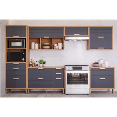 Imagem de Kit Cozinha Completa 6 Peças Eloise (3aéreos+2balcões+1paneleiro) Cz023 Freijo-titanium - Mgm