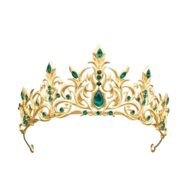 Imagem de Tiara de cristal verde dourada gótica para mulheres e meninas, tiara vintage Queen com strass, fantasia de Halloween, cosplay, baile de máscaras, casamento, formatura, festa de aniversário, acessórios