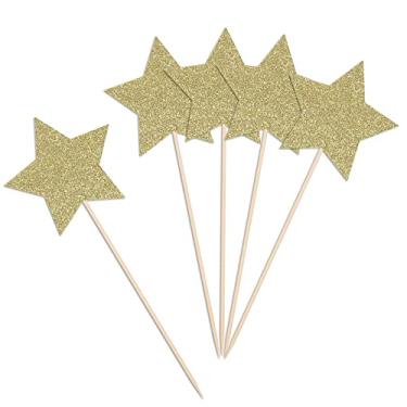 Imagem de Gold Glitter Star Table Toppers Twinkle Twinkle Little Star Centerpiece Sticks for Kids Birthday Party Decorations - Pack of 8