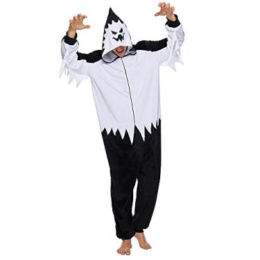Imagem de Eraspooky Pijama masculino de pelúcia com capuz e fantasia de fantasma adulto, Multicolorido, M