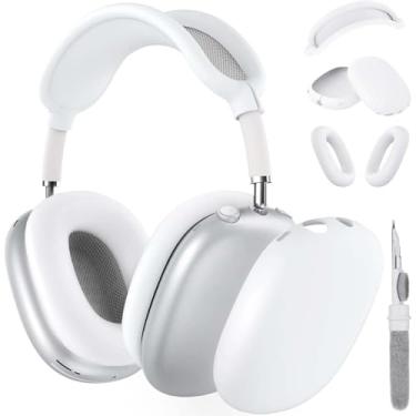 Imagem de TSKVT Capa de silicone para fones de ouvido AirPods Max, capa de fone de ouvido transparente e macia para AirPod Max, acessórios protetor antiarranhões para Apple AirPods Max (branco, 3 em 1)
