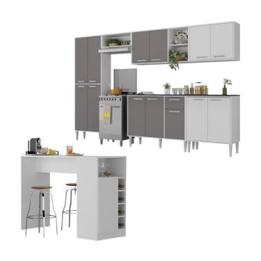 Imagem de Armário De Cozinha Modulado Com Bancada Americana Xangai Multimóveis Mp2206 Branco/lacca Fumê Branco/lacca Fumê