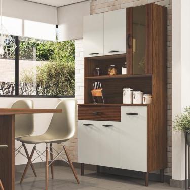 Imagem de Armário De Cozinha Compacta 6 Portas 1 Gaveta Golden Nogueira-off White-cp-ripado